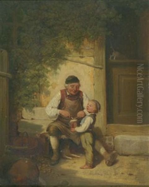 Grosvaters Trommelunterricht Oil Painting by Julius Carl Hermann Schroder
