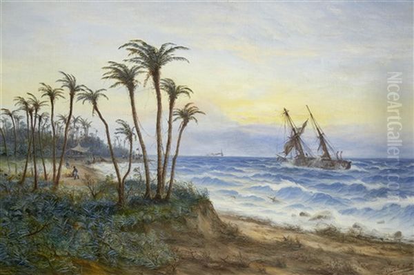 An African Coastal Scene Oil Painting by Max Schroeder-Greifswald the Younger