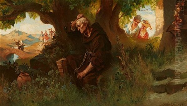 Abstinence And Indulgence Oil Painting by Norbert Schroedl