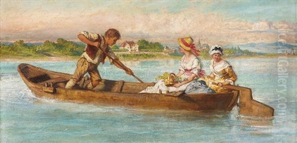 Die Uberfahrt - Schiffsjunge Mit Zwei Madchen Auf See Oil Painting by Norbert Schroedl