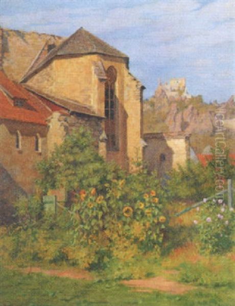 Sonnenblumen Im Klostergarten Von Durstein Oil Painting by Eugen Schroth