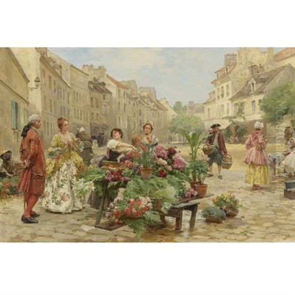 Un Marche Au Xviiie Siecle Oil Painting by Louis Marie de Schryver