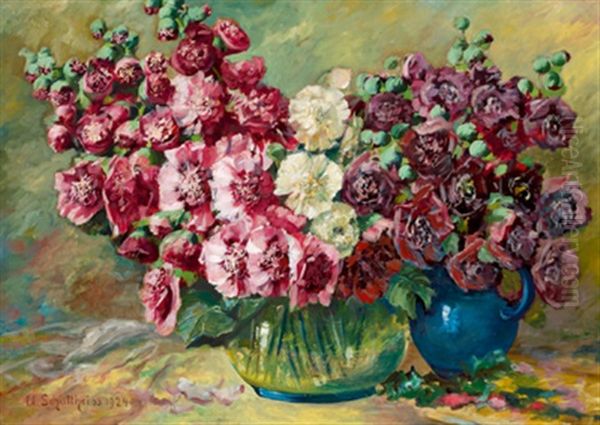 Stockrosen In Einer Vase Oil Painting by Nathalie Schultheiss