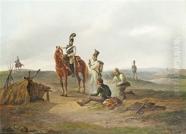 Soldaten Im Feld Oil Painting by Julius Carl Schulz