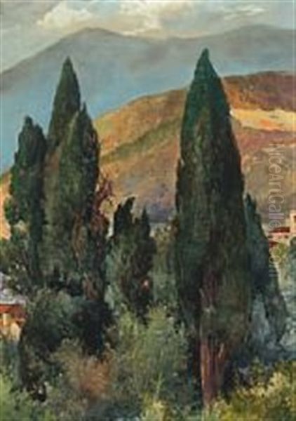 Villa D'este By Tivoli Oil Painting by Hans Rudolf Schulze