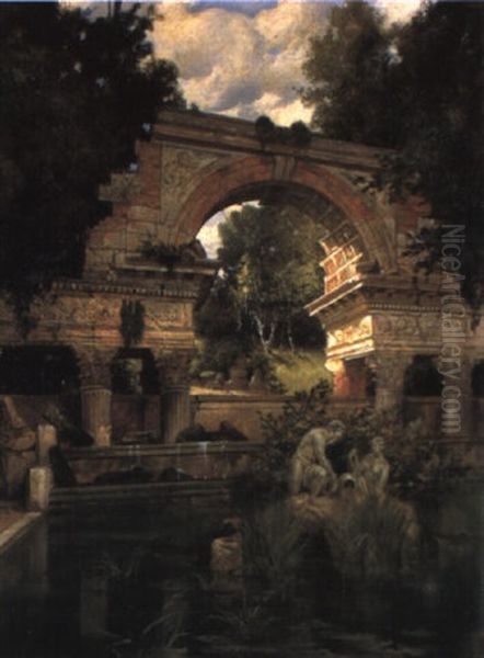 Garden Scene Oil Painting by Hans Rudolf Schulze