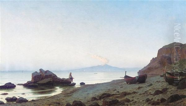 Aftenstemming Pa Capri (evening On The Shores Of Capri) Oil Painting by Harald Schumacher