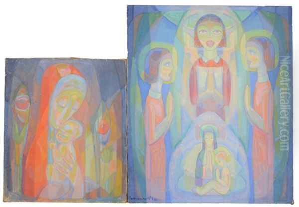 Mother And Child And 3 Young Woman Oil Painting by William Schumacher