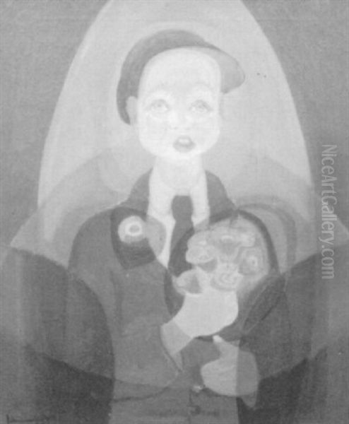 Boy Holding Flowers Oil Painting by William Schumacher