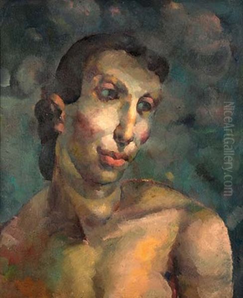 Brustbildnis Einer Jungen Frau Mit Dunklem Haar Oil Painting by Johann Robert Schuerch