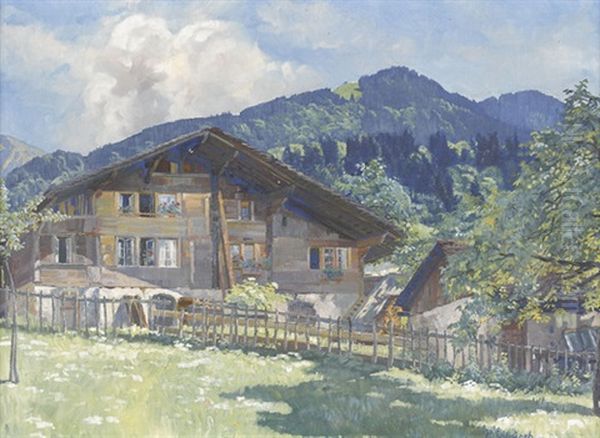Bauernhaus Bei Leissigen Oil Painting by Paul Schuerch