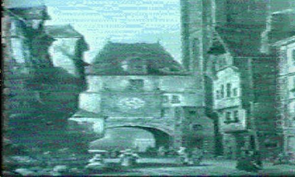 La Grosse Horloge, Rouen, Normandy Oil Painting by Alfred von Schussler