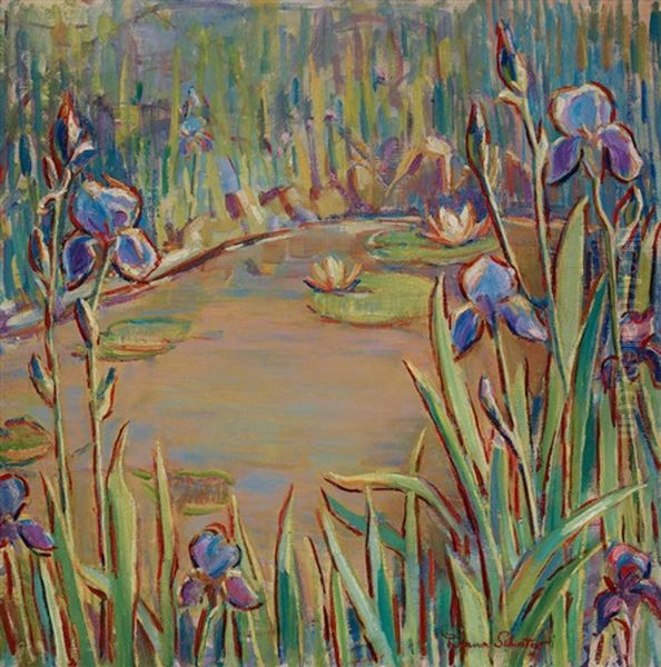 Irises Oil Painting by Donna N. Schuster