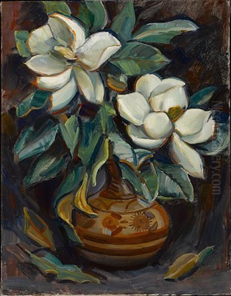 Magnolias In A Vase Oil Painting by Donna N. Schuster
