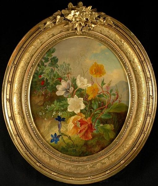 Flower Composition Oil Painting by Josef Schuster