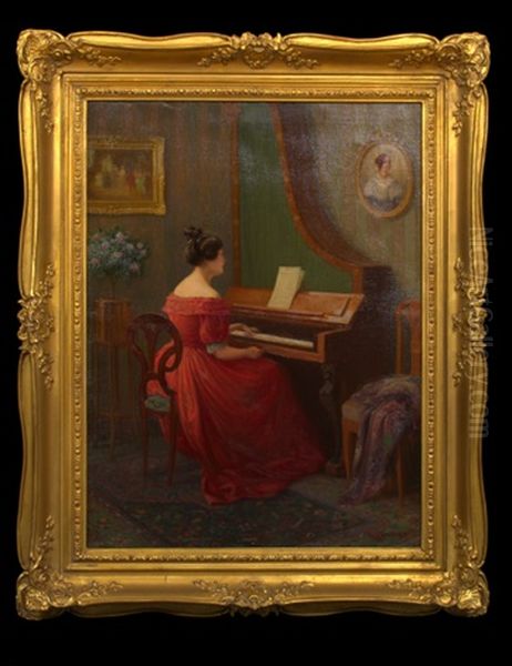 Lady Playing The Piano Oil Painting by Karl Maria Schuster