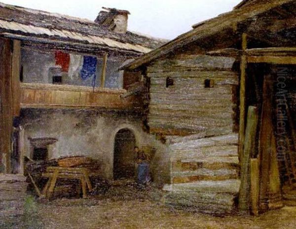 Bauernhof In Obertilliach Oil Painting by Karl Maria Schuster