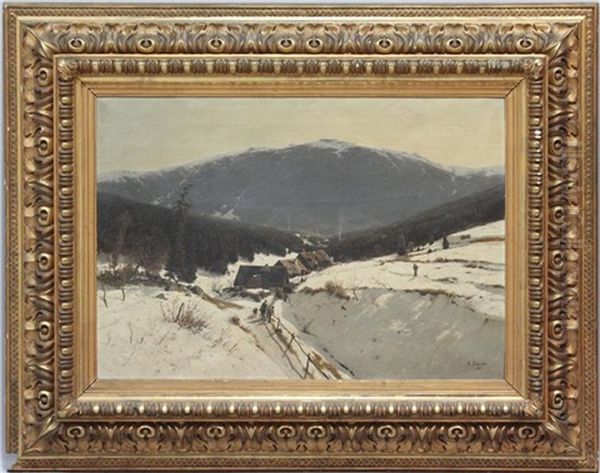Wintertag Im Riesengebirge (im Tal Wohl Blick Auf Bad Warmbrunn) Oil Painting by Rudolf Schuster
