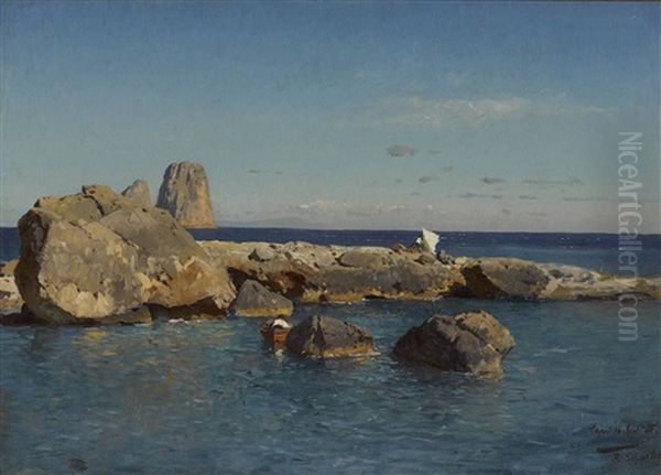 Capri - Felsenkuste Mit Den Faraglioni Oil Painting by Rudolf Schuster