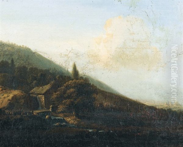 Landschaft (+ Rheinfall; Pair) Oil Painting by Christian Georg Schuetz the Younger