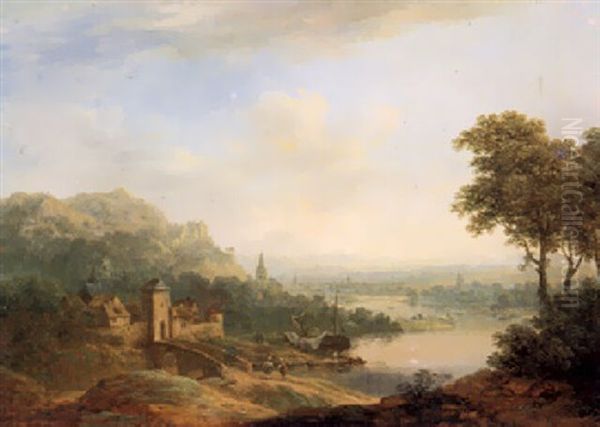 Flusslandschaft Oil Painting by Christian Georg Schuetz the Younger
