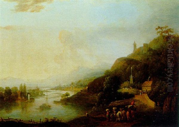 Rheinlandschaft Oil Painting by Christian Georg Schuetz the Younger