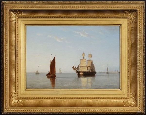 Voiliers Au Large Oil Painting by Johannes Frederick Schuetz