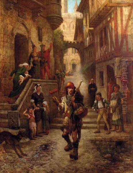 A Tinker In A French Street Oil Painting by Louis Frederic Schuetzenberger