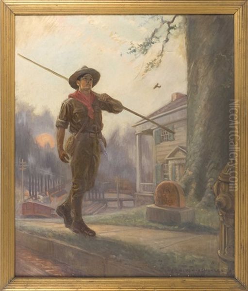 A Boy Scout On The March Oil Painting by Remington Schuyler