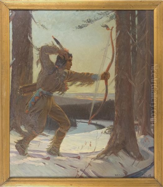 An American Native Archer Oil Painting by Remington Schuyler