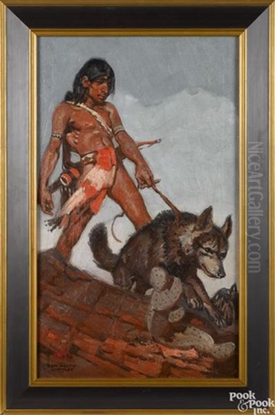 Native American Boy And Wolf Oil Painting by Remington Schuyler