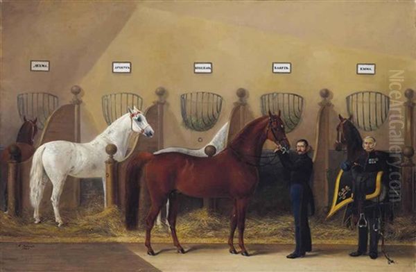 Les Ecuries Du Tsar Nicolas 1er Oil Painting by Alexander Johann Gotlieb Petrovitch Schwabe