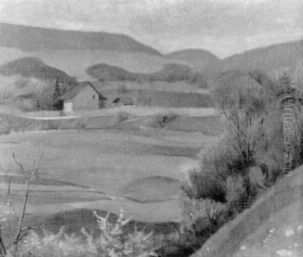Hugellandschaft Mit Feldern Und Bauernhaus Oil Painting by Hans Alvin Schwabe