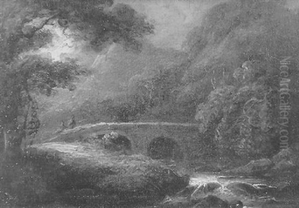 Hugellandschaft Mit Brucke Und Staffagen Oil Painting by Charles Henry Schwanfelder