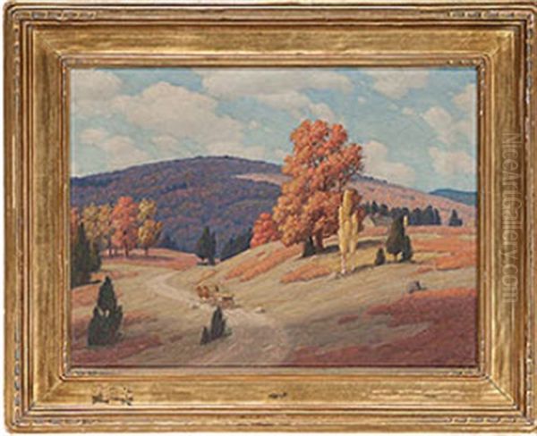 Fall Landscape With Horse-drawn Wagon Oil Painting by Andrew Thomas Schwartz
