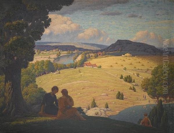 A Summer's Day In The Adirondack Mountains Oil Painting by Andrew Thomas Schwartz