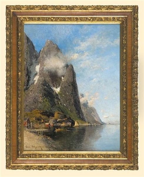 Fjord Oil Painting by Adolf Gustav Schweitzer