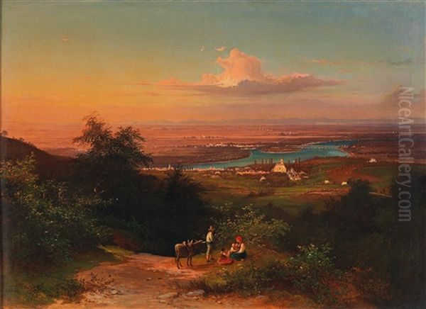 View Over Nussdorf To The Danube Prior To Regulation Oil Painting by Josef Schwemminger