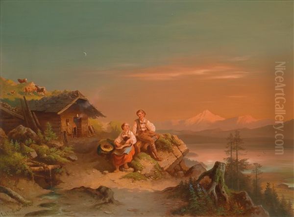 Alpenglow Oil Painting by Karl Schweninger the Elder