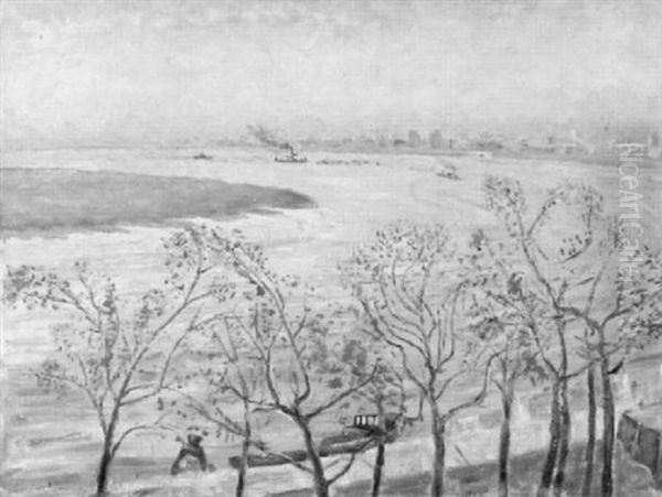 Rheinlandschaft Oil Painting by Karl Schwesig