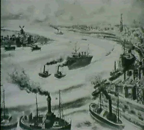 Antwerpen Von Der Flusseite Oil Painting by Karl Schwesig