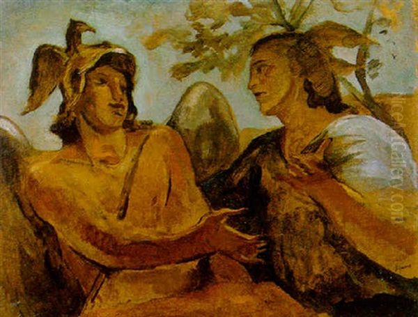 Mercurio E Minerva Oil Painting by Gino Bonichi Scipione