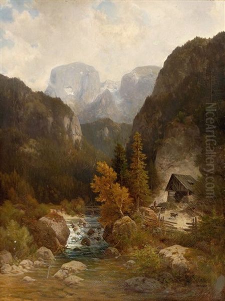 Partie Bei Berchtesgaden Mit Hohem Goll Oil Painting by Ludwig Sckell
