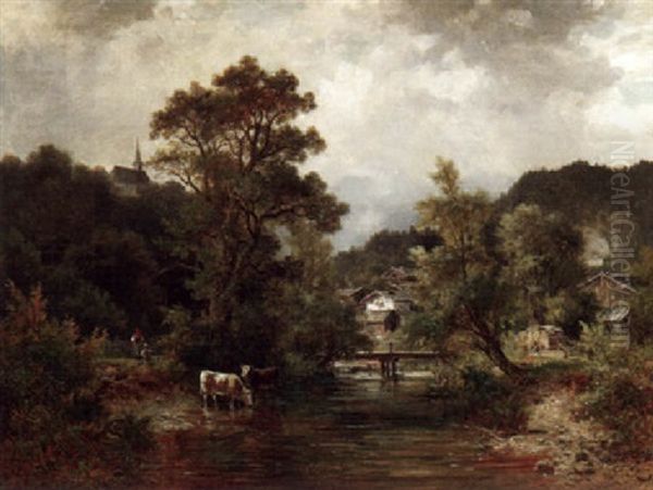 An Der Isar Bei Bad Tolz Oil Painting by Ludwig Sckell