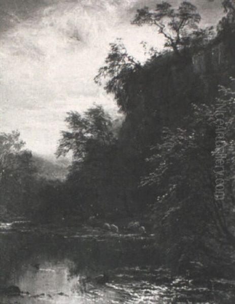 Nachtliche Landschaft Mit Mondschein Oil Painting by Ludwig Sckell