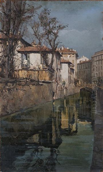 Ponte Di Monforte, Naviglio San Damiano Oil Painting by Alfredo Scocchera