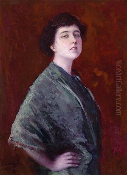 Portrait Of The Artist Adele Carra Oil Painting by Pietro Scoppetta