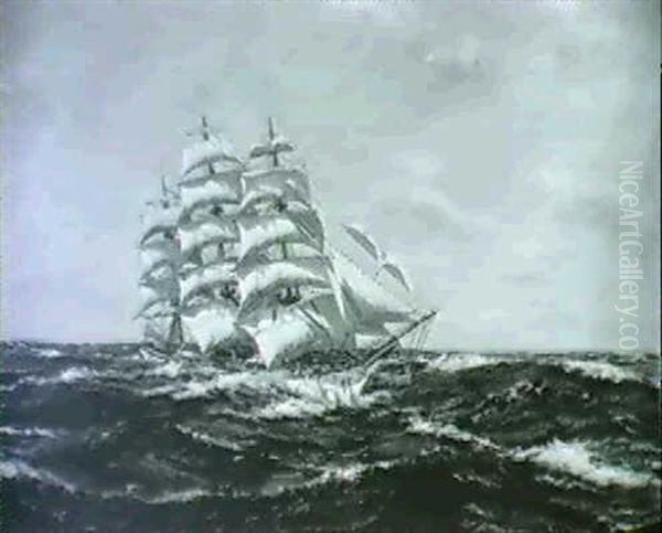 The Ship Thomas Steven In The Open Sea Oil Painting by Henri Louis Scott