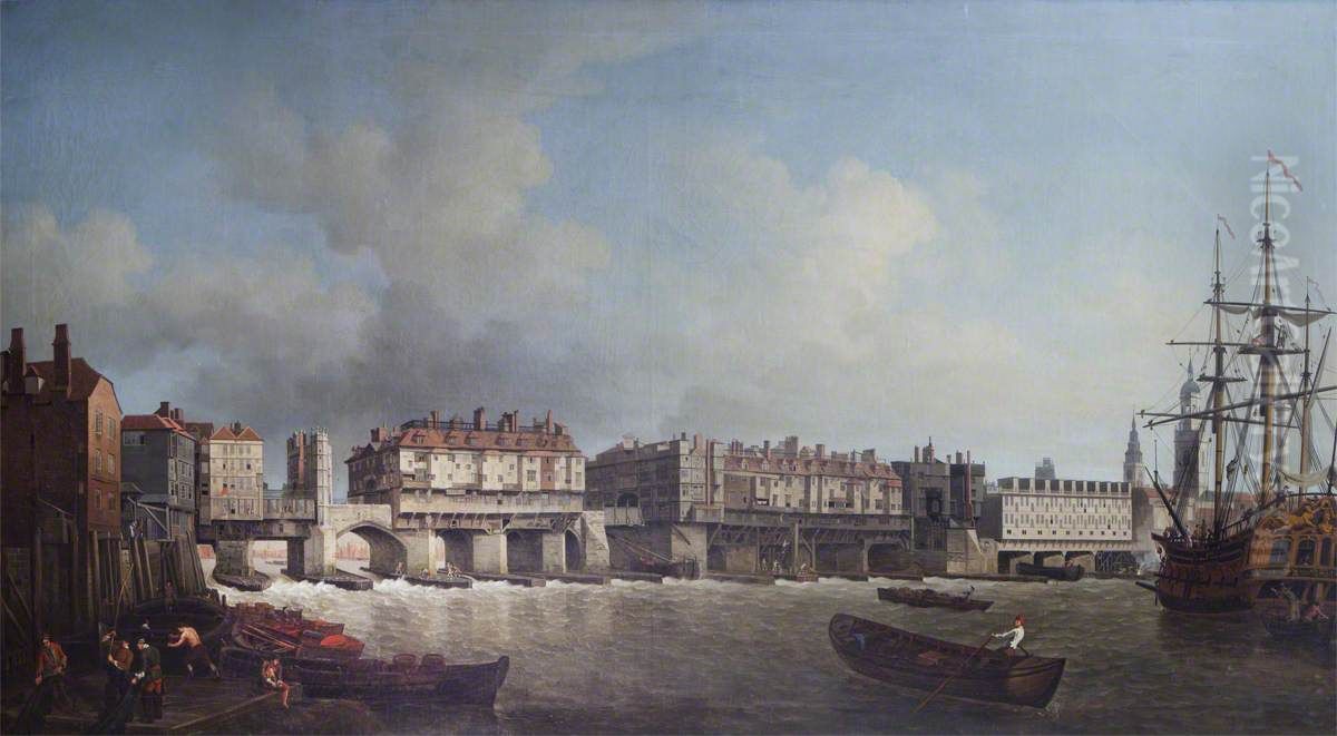 Old London Bridge Oil Painting by Samuel Scott