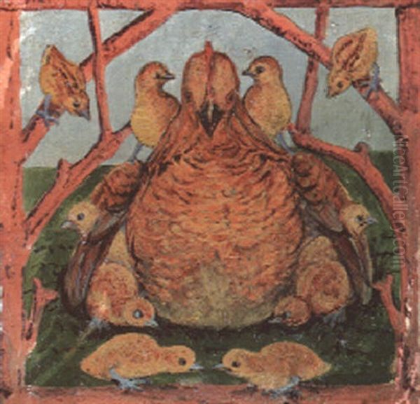 A Rooster Oil Painting by William Bell Scott